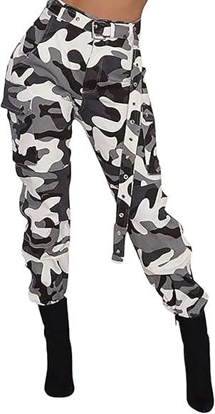Vakkest Women's Camo Cargo Pants High Waist Slim Fit Trousers Camouflage Active Jogger Pocket Swe... | Amazon (US)