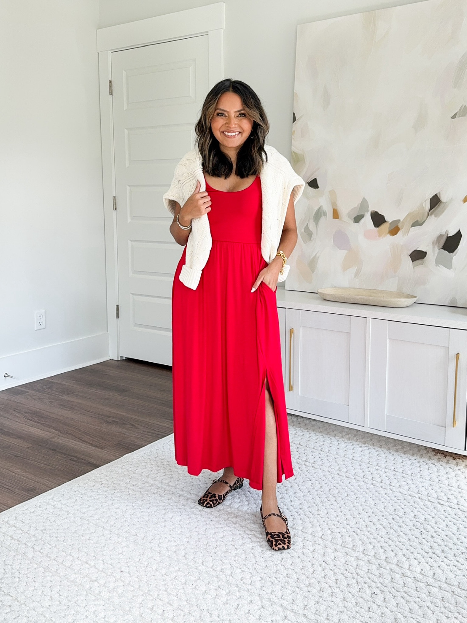 Cream Sweater size XS (keep) - size XS - roomy fit 
Red ballet dress (keep) size XS TTS 
Leopard ballet flats size 5 TTS

Fall Outfit 
Fall style 
Casual outfit 
Date night outfit 
Dress 
Labor Day weekend 

Honey Sweet Petite 
Honeysweetpetite 

#LTKStyleTip #LTKSeasonal #LTKFallSale