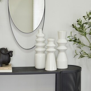 CosmoLiving by Cosmopolitan Minimalist Ceramic Vase with Bubble and Fluted Texture Designs (Set o... | Bed Bath & Beyond