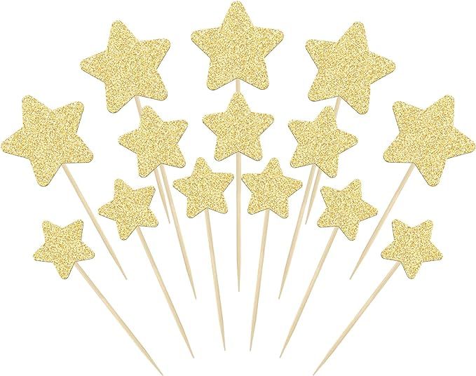 Gyufise 42Pcs Star Cupcake Toppers Gold Glitter Assembled Twinkle Star Cupcake Picks Wedding Enga... | Amazon (US)