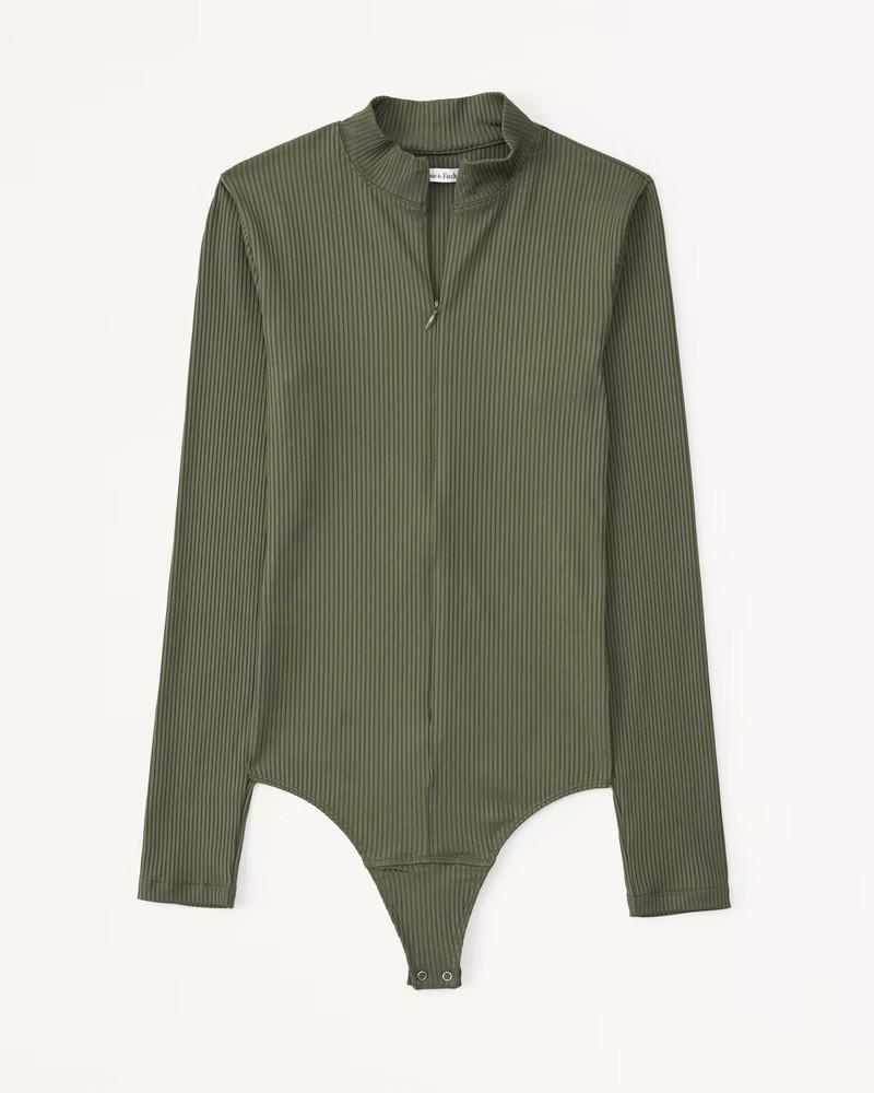 Abercrombie & Fitch Women's Long-Sleeve Zip-Up Bodysuit in Olive - Size XS | Abercrombie & Fitch (US)