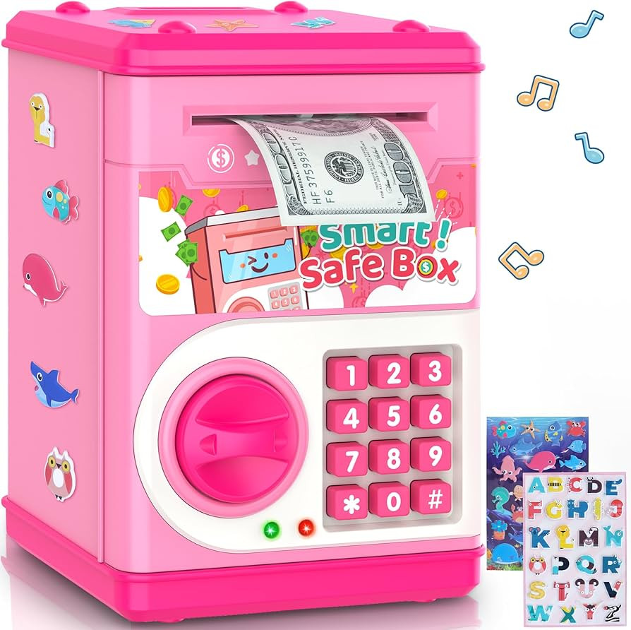 Pink Piggy Bank for Kids with Password Code Lock and Auto Grab Bill Slot, PhilaeEC Real Money Cas... | Amazon (US)