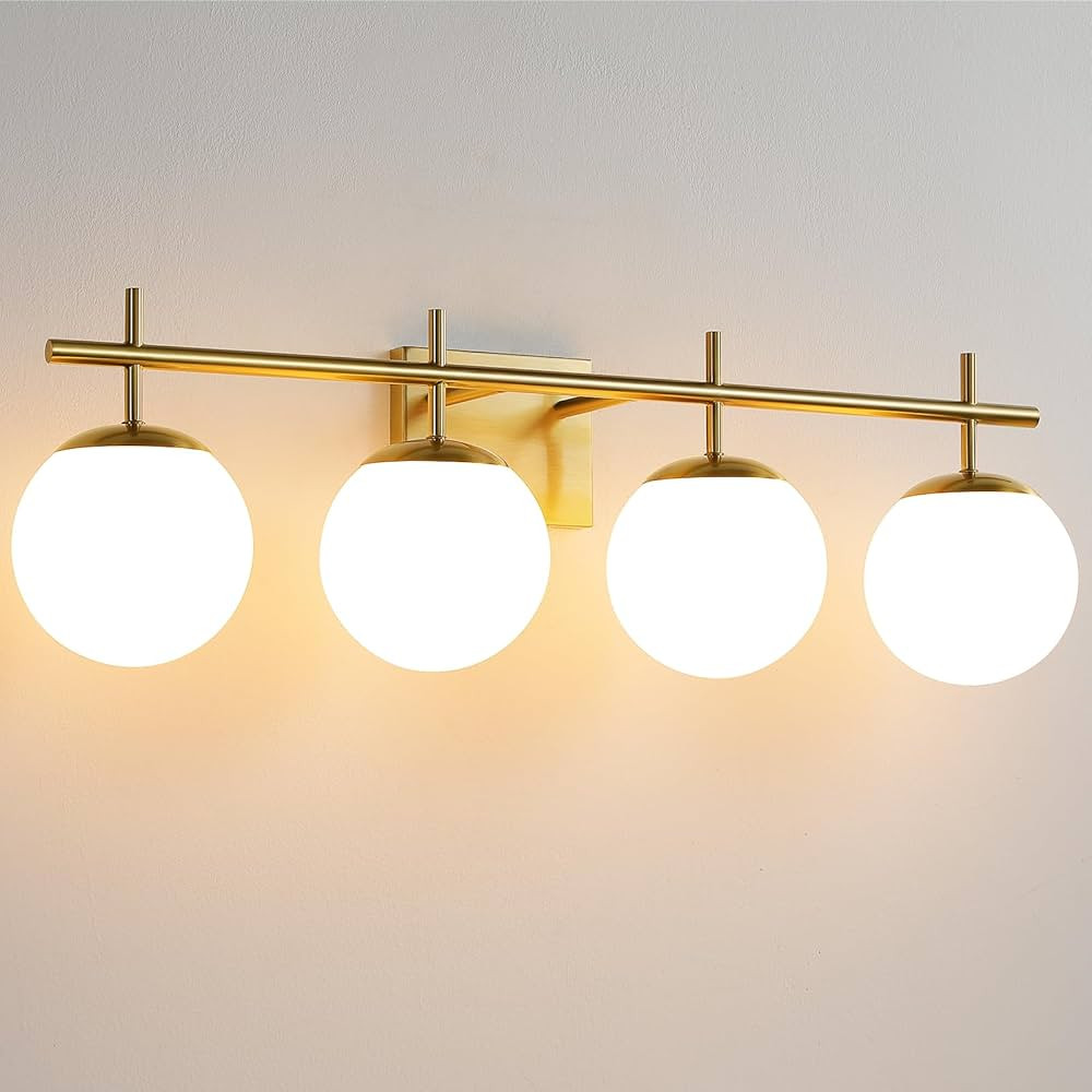 Bathroom Light Fixtures, 4-Light Brushed Gold Bathroom Vanity Lights Over Mirror, 30.7 Inch Moder... | Amazon (US)