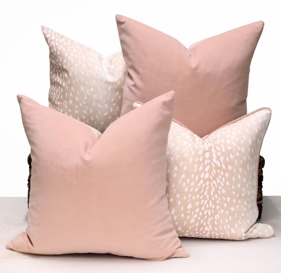 Blush velvet cushion pink velvet pillow cover soft pink throw pillow plain velvet | Etsy (US)