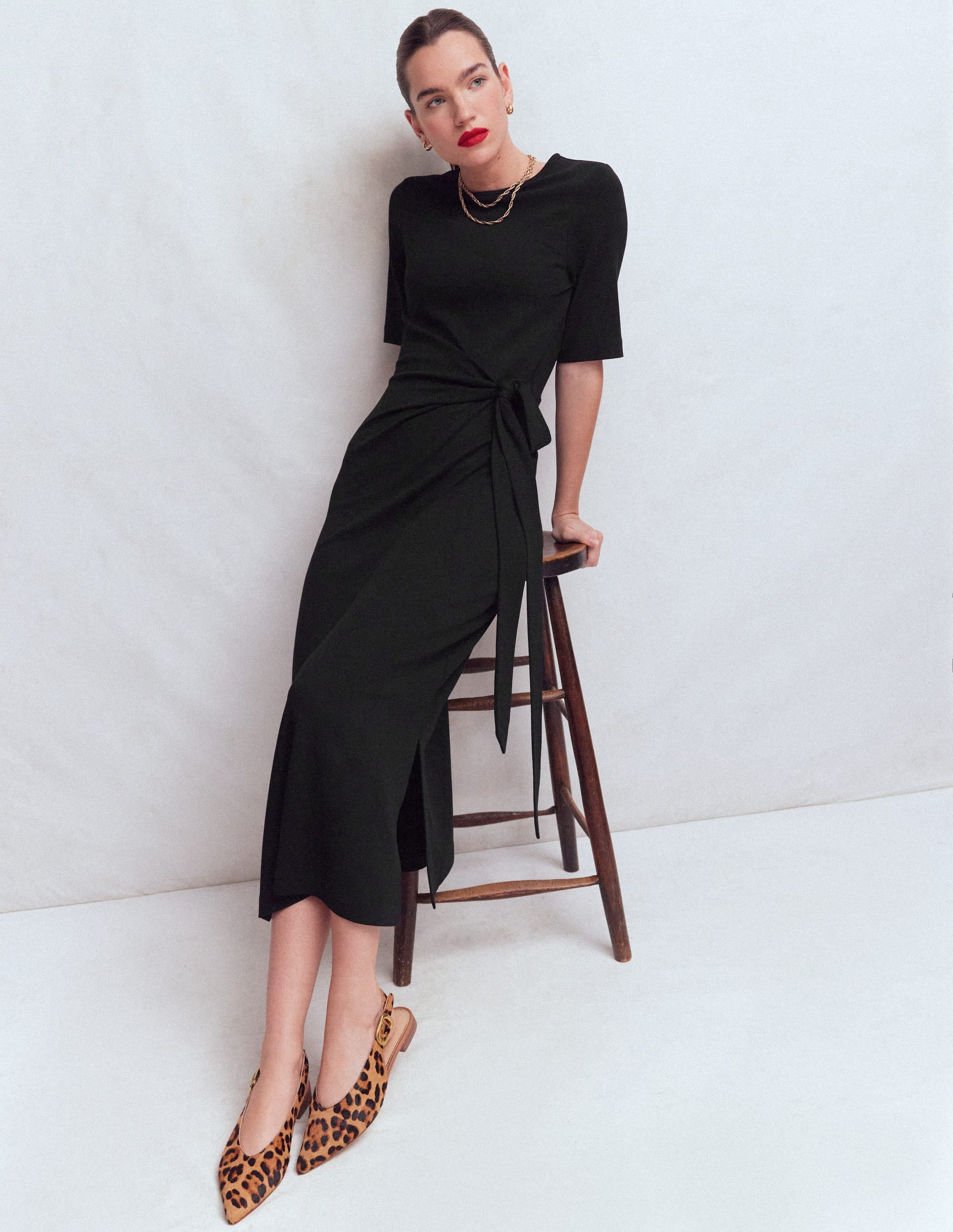Zinnia Tie Ponte Midi Dress-Black | Boden UK