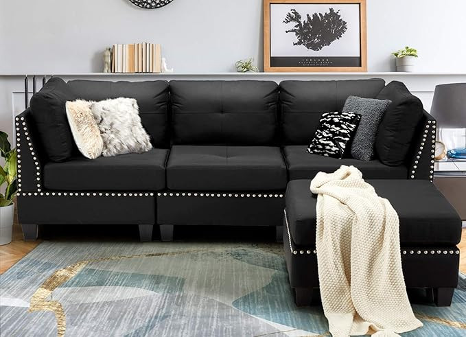 Esright 88.6” Convertible Sectional Sofa Couch with Ottoman, Modern Tufted Linen Fabric L-Shape... | Amazon (US)