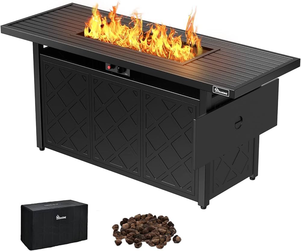 YITAHOME 57 Inch Propane Fire Pit Table, 50,000 BTU Gas Fire Pit with Ignition Systems, Iron Tableto | Amazon (US)