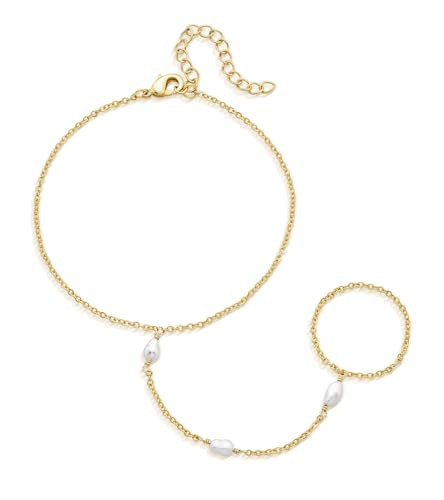 adoyi Gold Bracelets for Women 14K Gold Plated Trendy Hand Chain Bracelet Stackable Ring Bracelet Stack Set Adjustable Hand Chain Link Layered Waterproof Jewelry Gifts for Womens | Amazon (US)