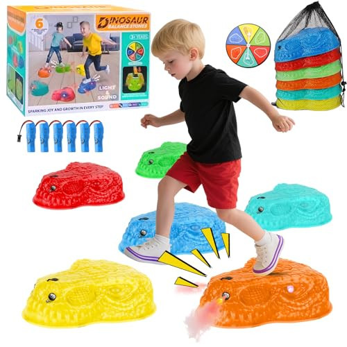 Dqoetort Dinosaur Light Up Stepping Stones -6 Pcs Kids Non-Slip Sensory Toy with 6 Rechargeable Batteries,Spray & Sound - Indoor/Outdoor Use for Balance & Coordination | Amazon (US)