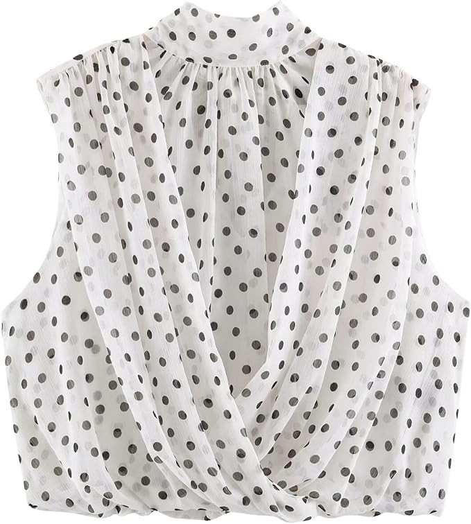Chevara Women’s Draped Balloon Top Bow Tie Neck Cropped Sleeveless Blouse | Amazon (US)