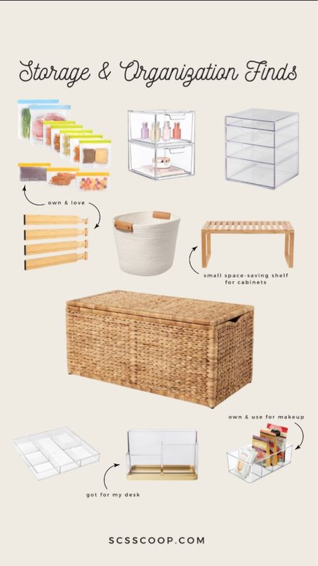 Home storage and organization finds - reusable plastic bags, acrylic drawers, clear 3-drawer storage, bamboo drawer dividers, fabric storage basket, helper shelf creates more space in cabinets, woven storage bench, acrylic drawer cubes, clear acrylic desk or vanity storage, sectioned clear storage for makeup or pantry

Organizing  

#LTKhome #LTKfindsunder50 #LTKSeasonal