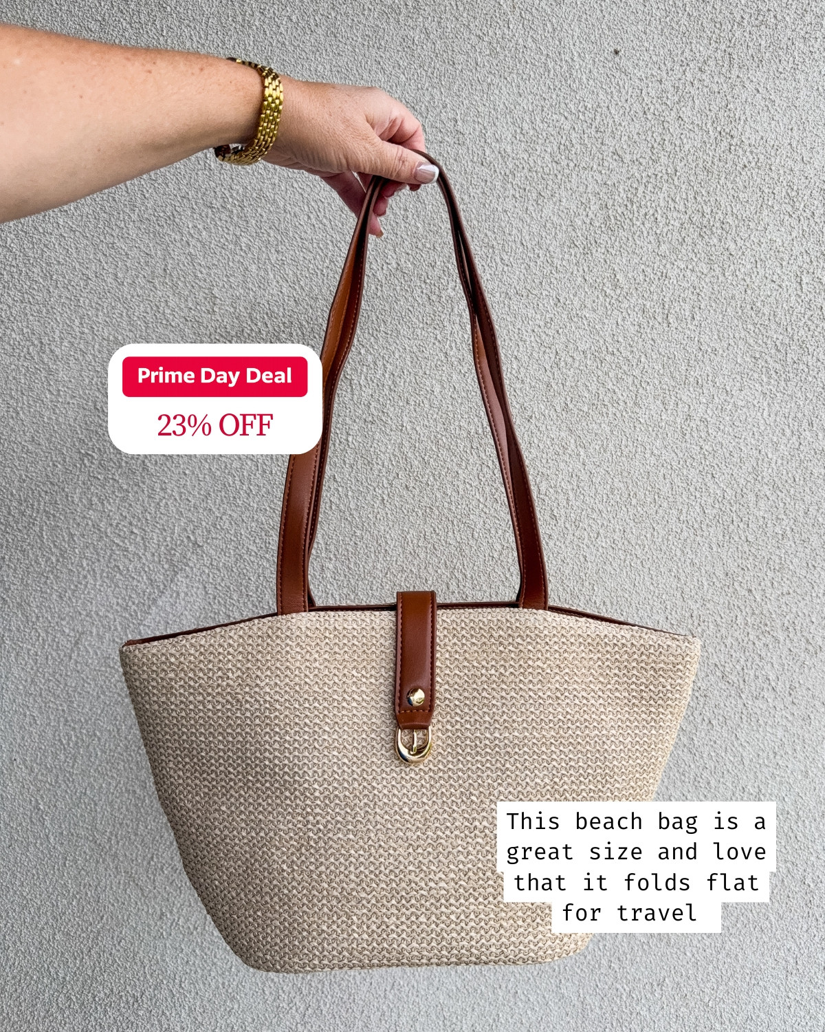 Beach bag season is officially here and this one is a winner! Such a great roomy size and I love that it folds flat for travel, so it's perfect for tossing in a suitcase. Snag it for 23% off during Prime Day. 🛍️ 

 #PrimeDay #beachbag #summerstyle #LTKsalealert #LTKitbag #LTKSeasonal #LTKSwim #LTKTravel
