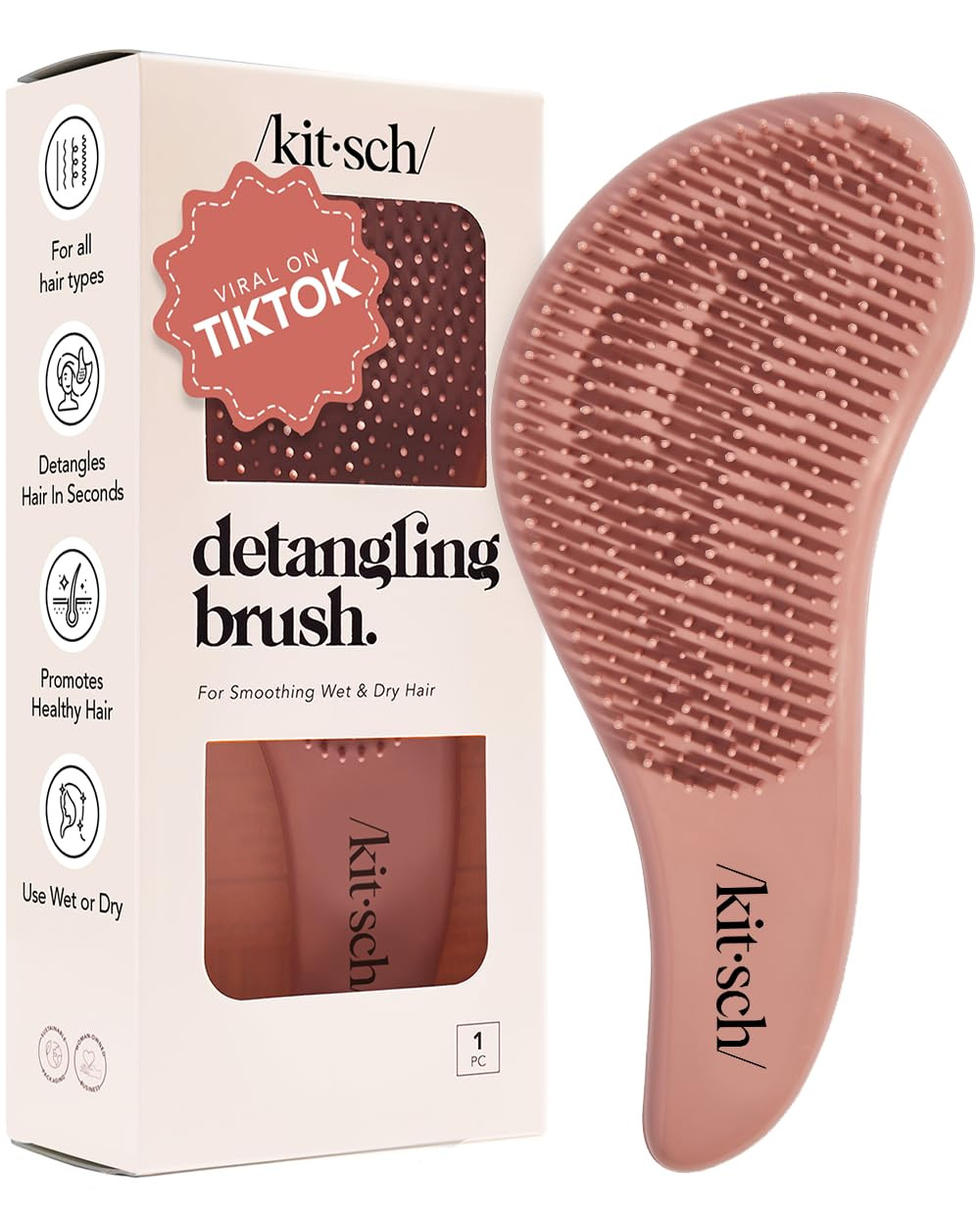 Kitsch Cepillo desenredante para cabello rizado o liso, húmedo y seco, cepillo desenredante con ... | Amazon (US)