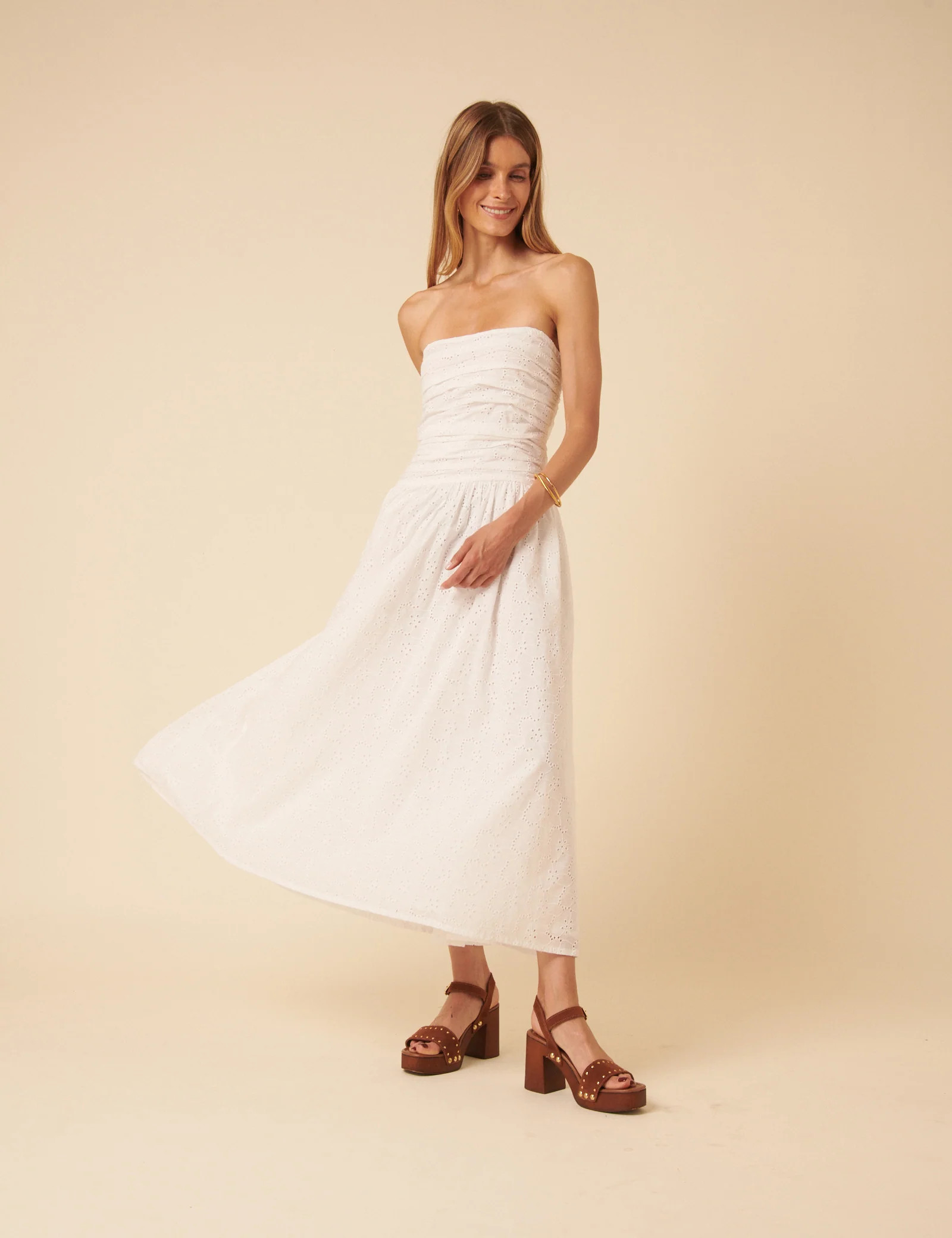White Broderie Anglaise Bandeau Felicity Midi Dress | Nobody's Child