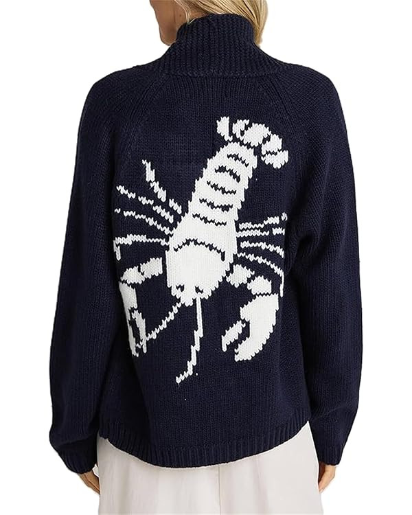 Women Shawl Collar Cardigan Sweater Lobster Print Long Sleeve Button Down Jumper Tops Vintage Chu... | Amazon (US)