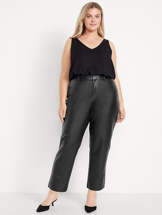 High-Waisted Faux-Leather Pixie Straight Pants | Old Navy (US)