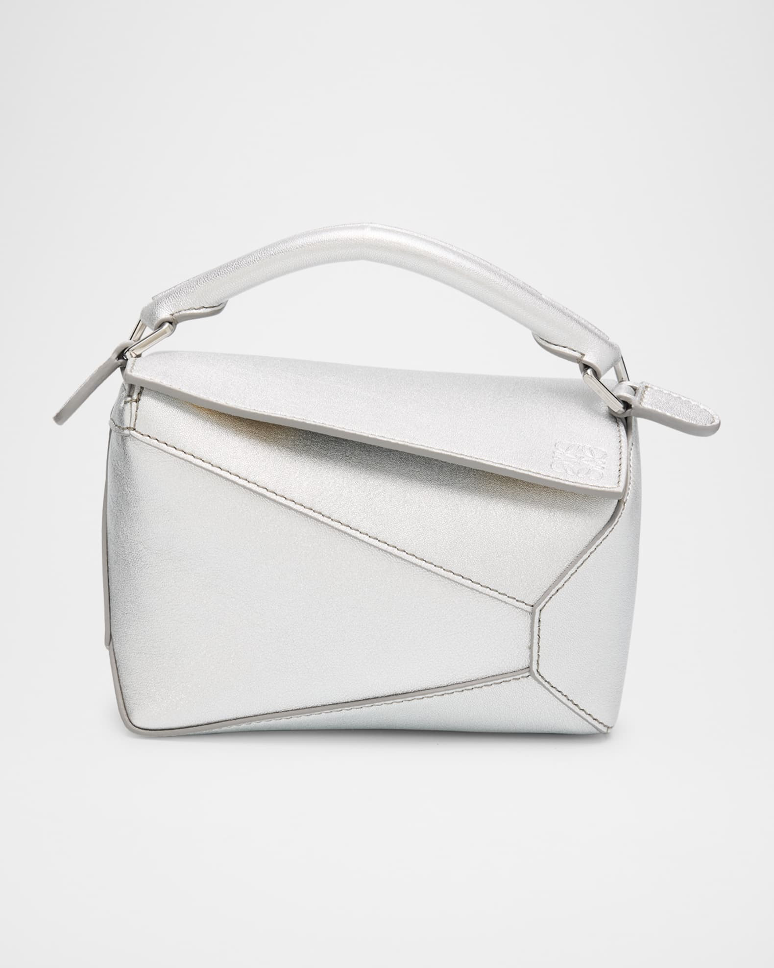 Loewe Puzzle Edge Mini Top-Handle Bag in Metallic Leather | Neiman Marcus
