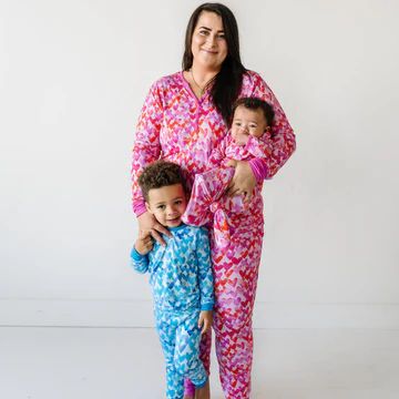 Blue Watercolor Hearts Two-Piece Bamboo Viscose Pajama Set | Little Sleepies
