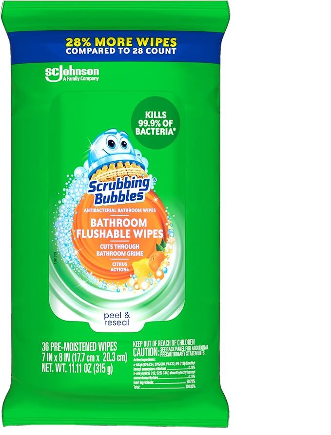 Scrubbing Bubbles Antibacterial Bathroom Flushable Wipes, Flushable and Resealable Cleaning Wipes... | Amazon (US)