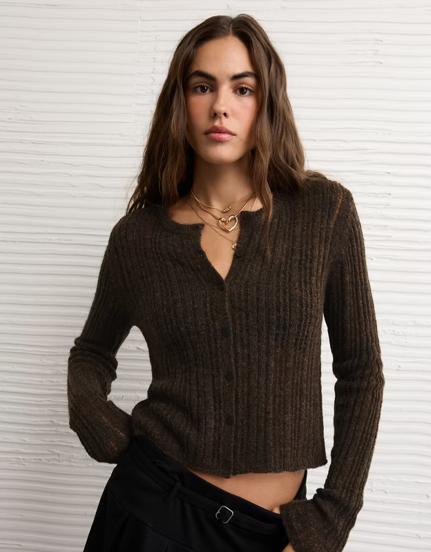 AE Fitted Crew Neck Cardigan | American Eagle Outfitters (US & CA)