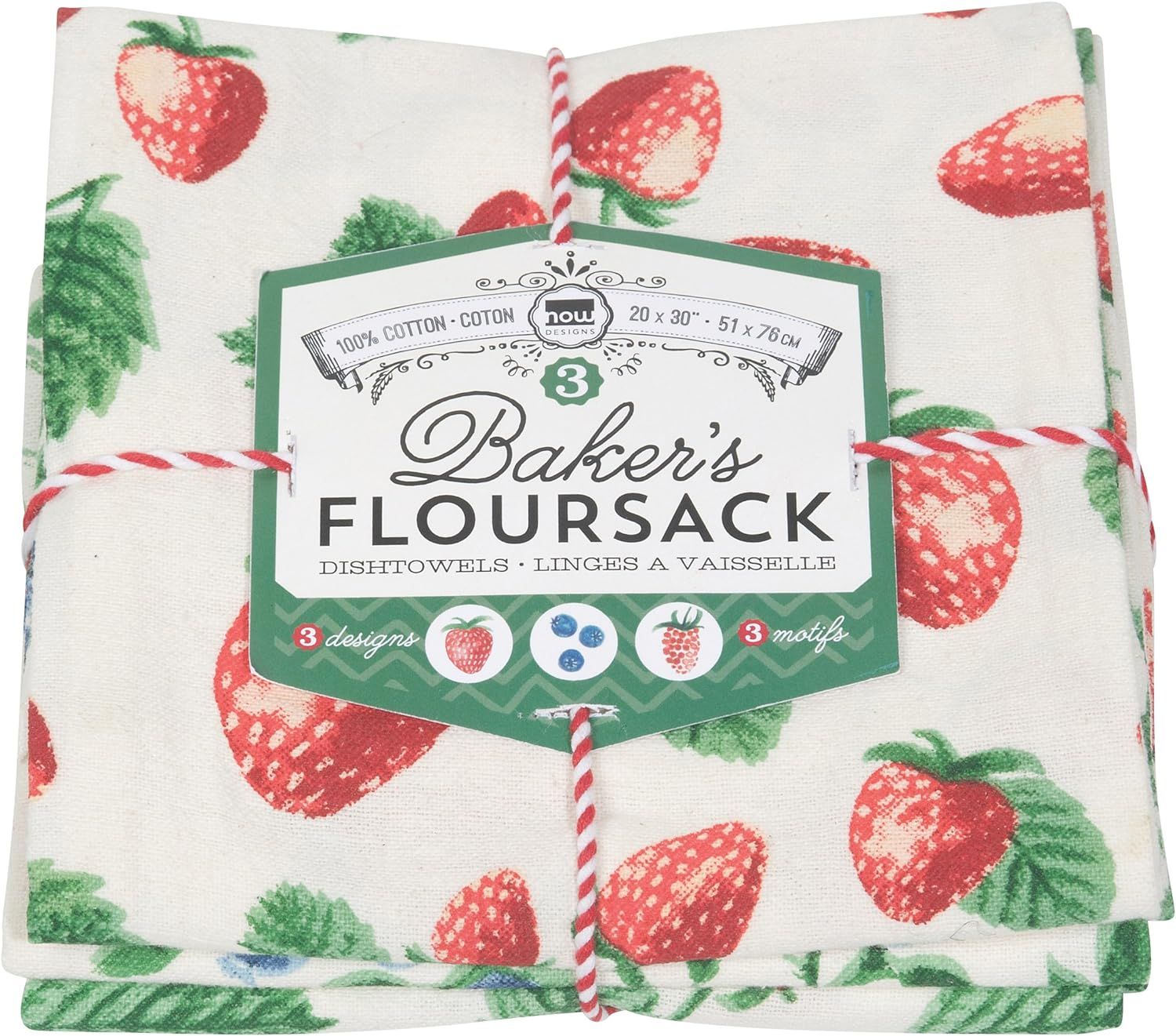 Now Designs Berry Patch Cotton Floursack Kitchen Dish Towels 20 x 30in, Set of 3 | Amazon (US)