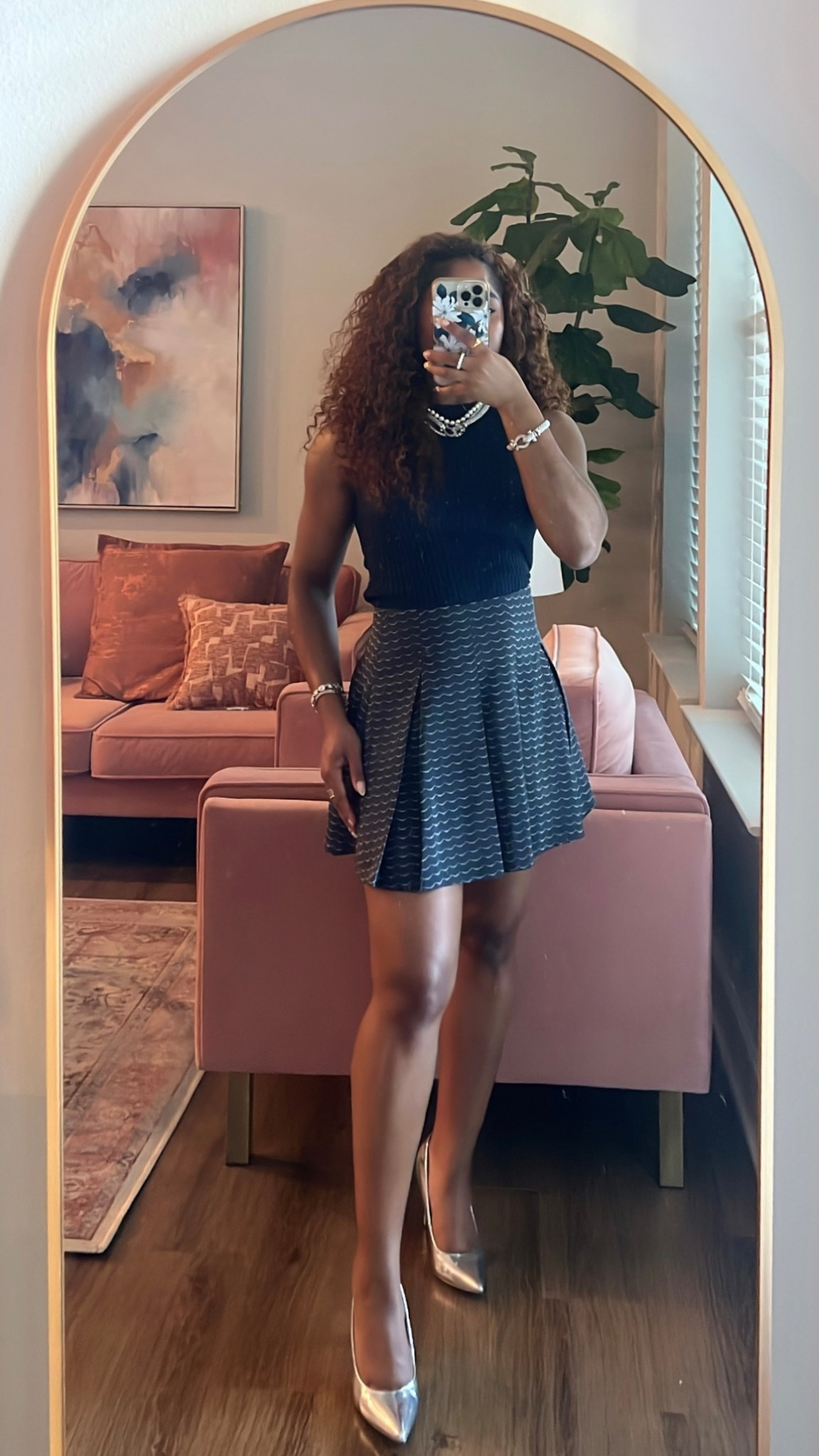 navy sleeveless top, pleated mini skirt, metallic heels, chic daytime outfit, feminine casual look, elevated weekend style, minimal jewelry, effortless glam, date night outfit, modern classic style, soft glam aesthetic, polished look, transitional outfit, timeless fashion, elevated basics, brunch outfit idea, sophisticated casual style, old money inspired outfit

#LTKStyleTip 

#LTKPetite