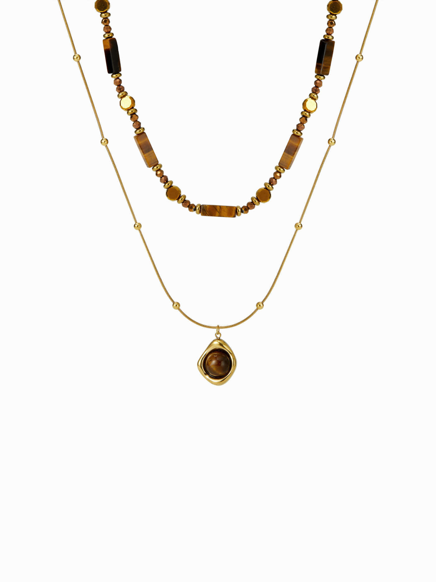 GEMSTONE & BEADED LAYERED NECKLACE | Cider
