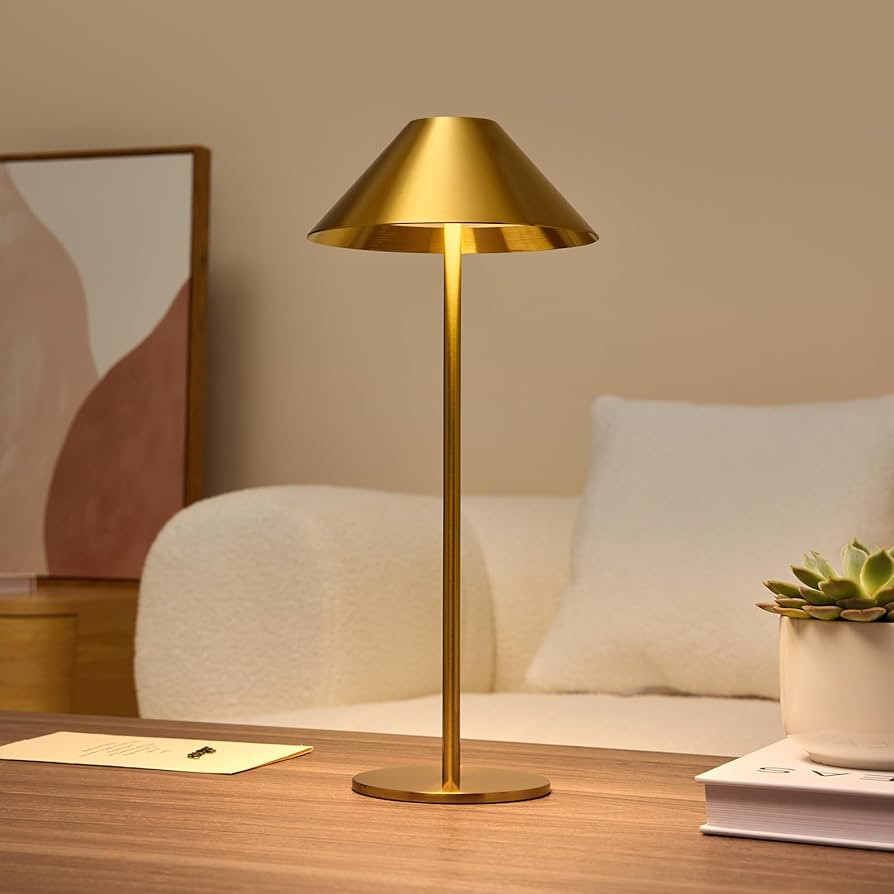 Gold Cordless Table Lamp, Battery Operated Lamp 4000mAh, 3 Color Stepless Dimming Touch Lamp, Sma... | Amazon (US)