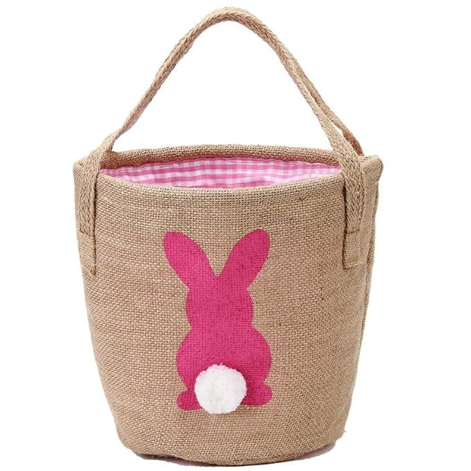 Easter Bunny Basket Burlap Buckets with Two Handles Egg Hunt Buckets with Fluffy Tail for Kids Ea... | Amazon (US)