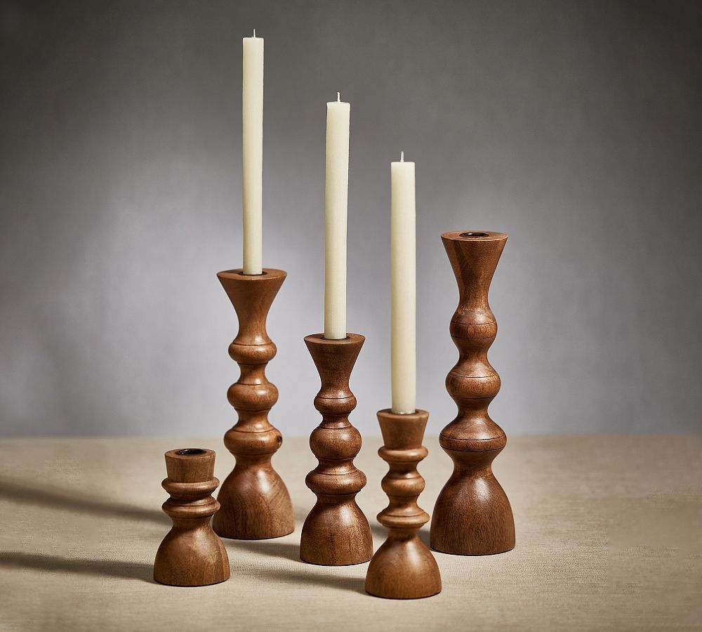 Becka Wooden Taper Candleholders - Set of 2 | Pottery Barn (US)