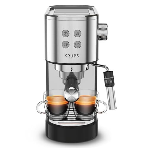 KRUPS: Divine Stainless Steel Espresso Machine with Tamper 2 cups at once, Cup Warmer, Espresso Machine with Milk Frother, Easy to Eject Grounds, 1350 Watts, Cappuccino, Latte, Americano, Silver | Amazon (US)
