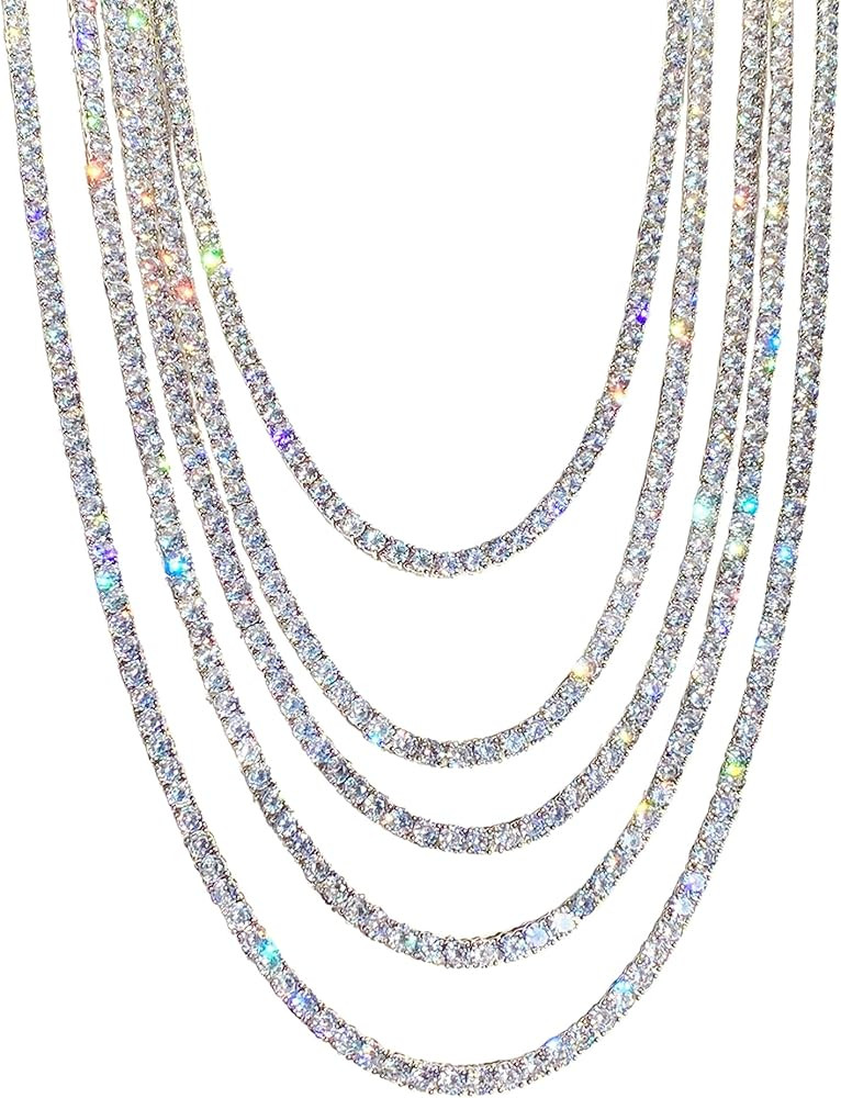 Gem's Beauty Moissanite Tennis Necklace 3mm-6.5mm 925 Silver Plated With 14k White Gold Moissanit... | Amazon (US)