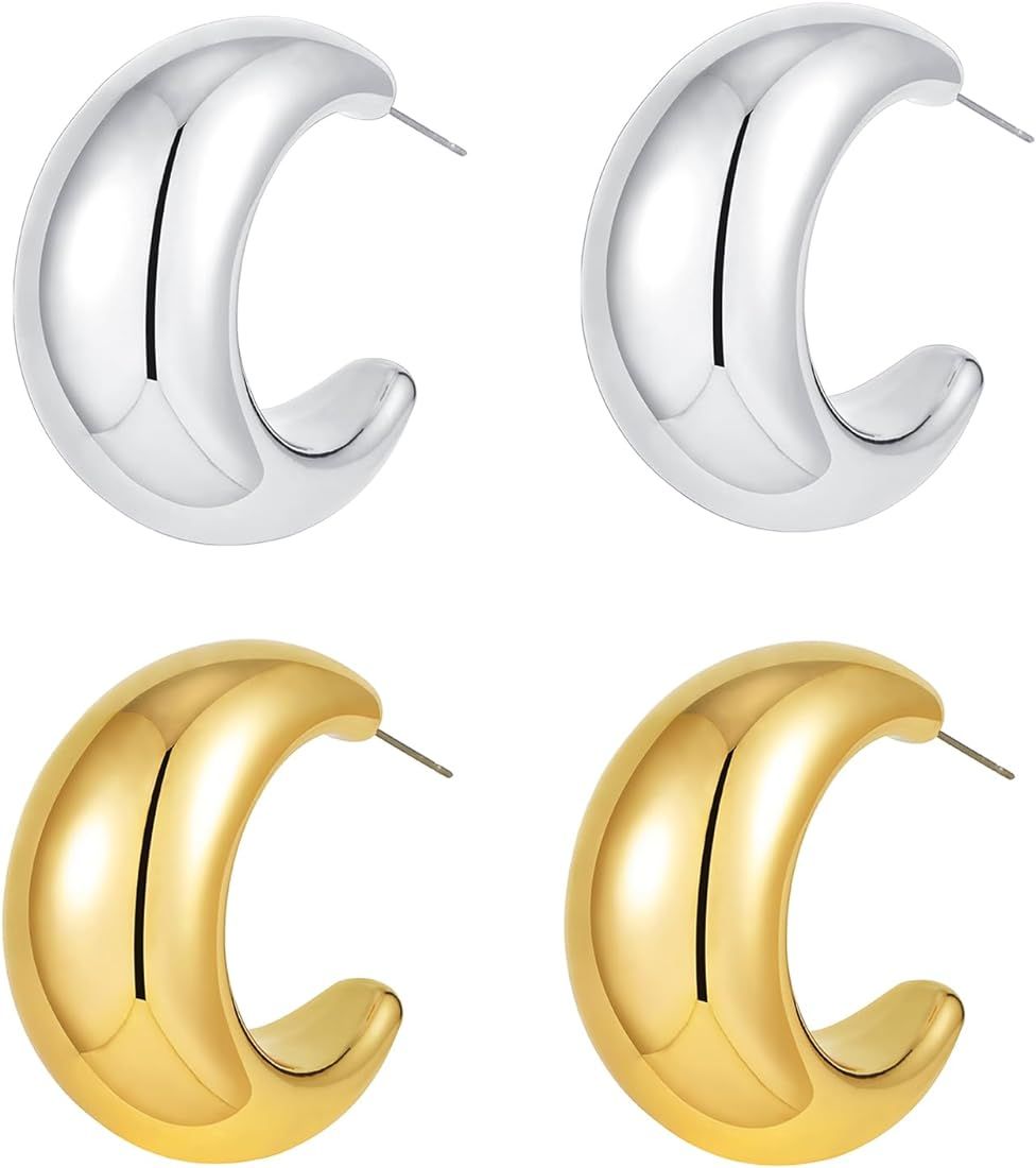 Earring Dupes Extra Large Big Chunky Gold Hoop Earrings for Women Girls, Tear Drop Lightweight Go... | Amazon (US)