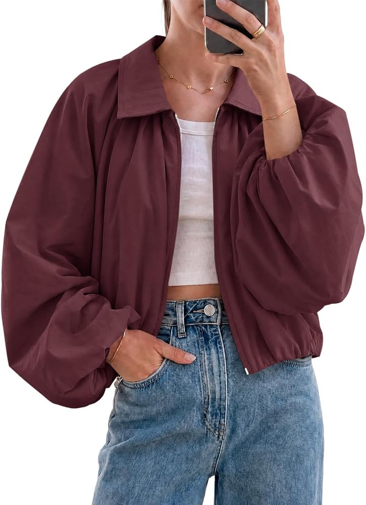 Tankaneo Womens Cropped Jackets Bomber Coat Fall Casual Zip Up Outerwear | Amazon (US)