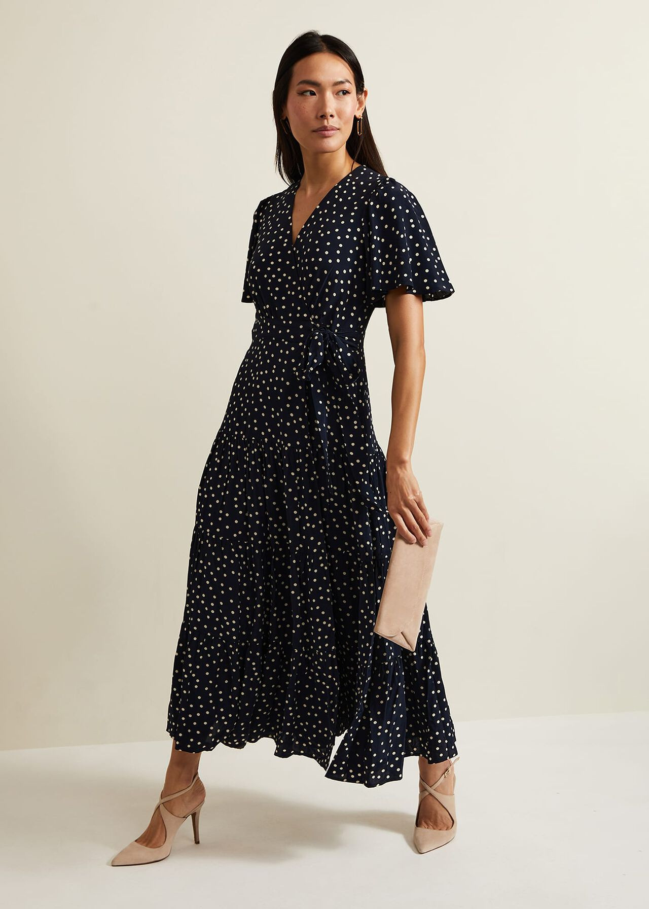 Jenna Black Spot Wrap Midaxi Dress | Phase Eight (UK)