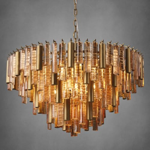 Round Chandelier, 34" Modern Large Amber Glass Chandeliers for Dining Room | Amazon (US)