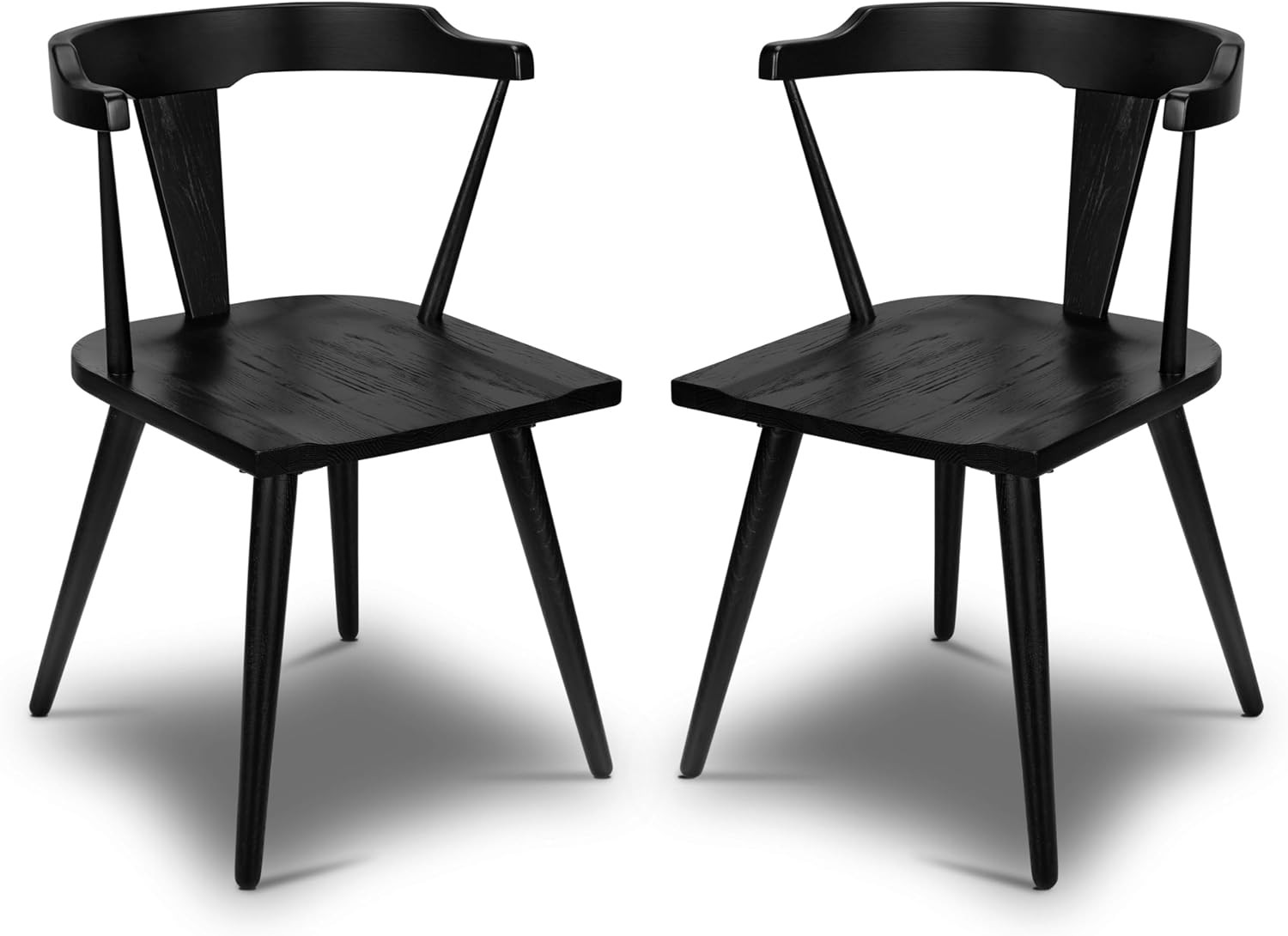 Poly & BARK Mid Century Modern Enzo Black Dining Chair – Solid Oak Wood Splat Back Chair, 18" Seat Height, 32" Tall – Stylish MCM Kitchen & Dining Room Chair - Set of 2 | Amazon (US)