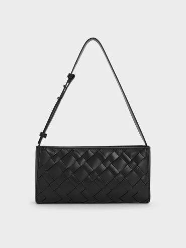 Noir Ivette Woven Elongated Shoulder Bag | CHARLES & KEITH UK | Charles & Keith UK