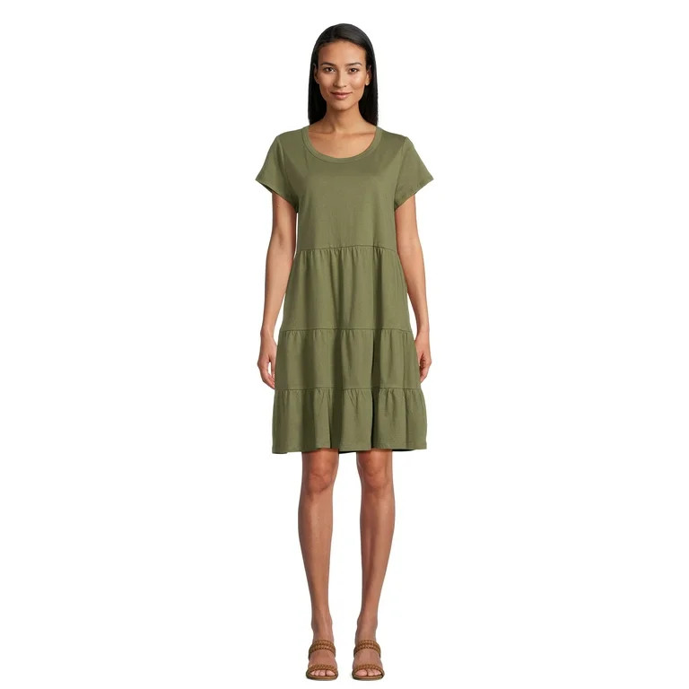 Time and Tru Women's Cotton Knit Tiered Dress, Sizes XS-XXXL | Walmart (US)