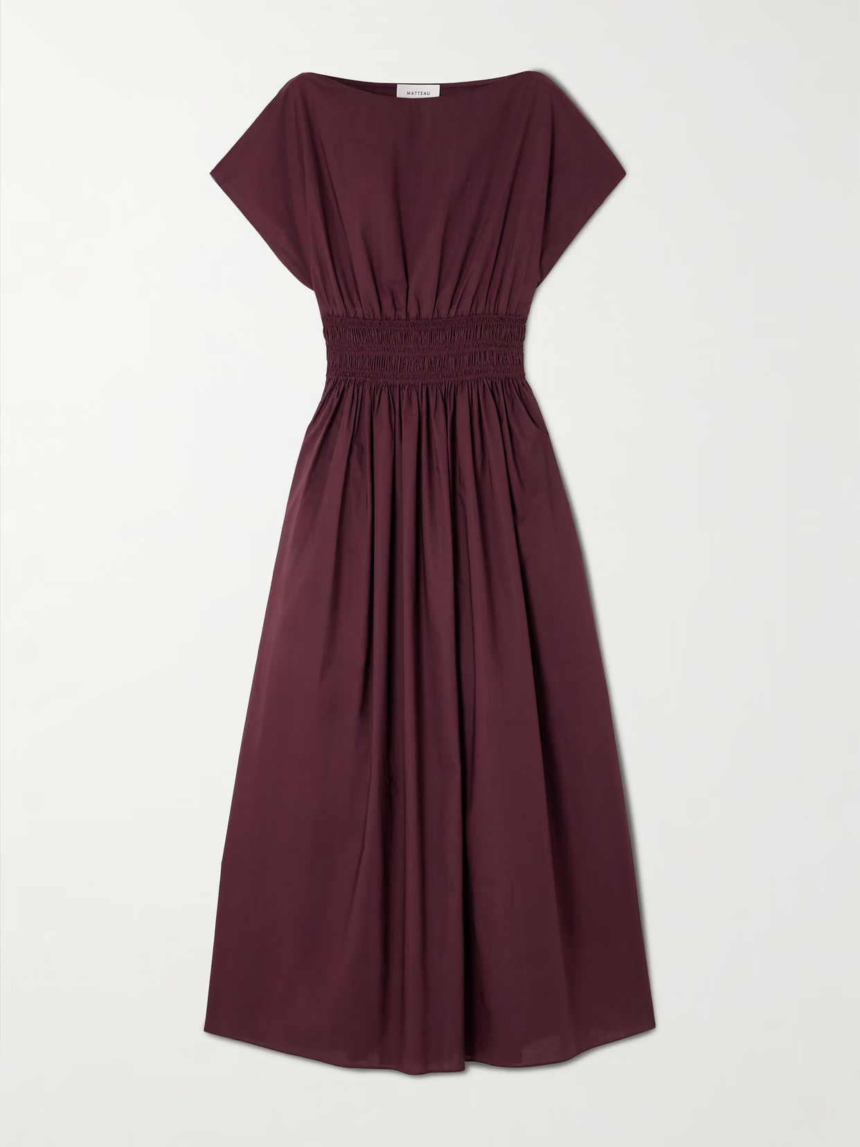 Matteau - Shirred Organic Cotton-poplin Midi Dress - Burgundy | NET-A-PORTER (UK & EU)