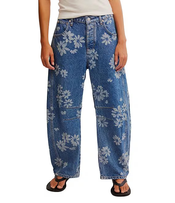 We The Free Good Luck Floral Printed Mid Rise Barrel Jeans | Dillard's