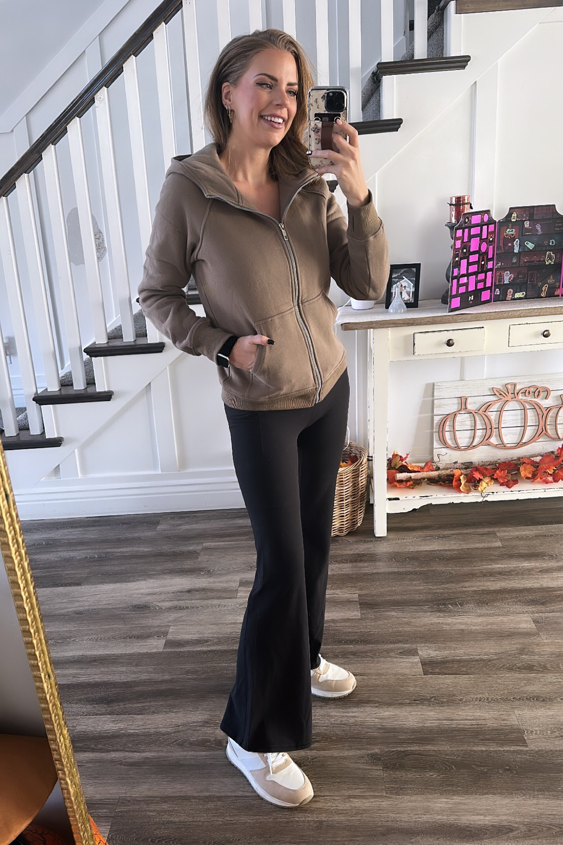 Sometimes we just need comfy and cozy in the cold weather! 

This sweater quality EXCEEDED my expectations! It’s a great basics and thick! Wearing color coffee in a small! True to size. Size up if you want oversized look

Flair Leggings- I’ve tried all the brands and all the ones on Amazon that claim to be the same or better and they are not. I will always invest in these leggings. So comfortable and they have pockets. The material is butter soft and a little thicker so they are warmer for colder weather. But I wear them in the summer too. 
I was so excited to see they come in flair as well so I had to grab them! 

Shoes- grab them now if they are in stock. They keep selling out FAST! Walmart fashion for the win! They have memory foam in them so they are so comfortable and cute! 