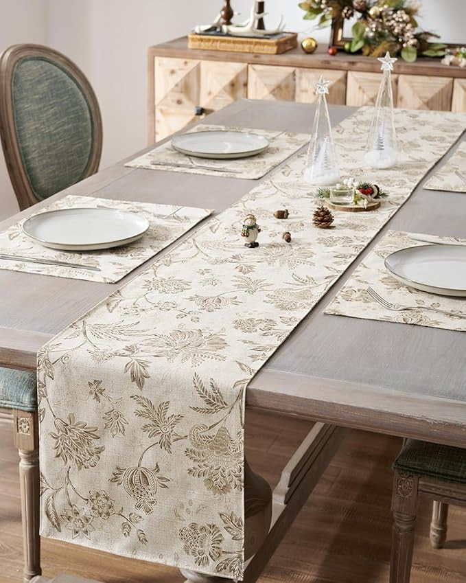 jinchan Linen Table Runner for Kitchen Farmhouse Table Cloth French Country for Party Wedding Bir... | Amazon (US)