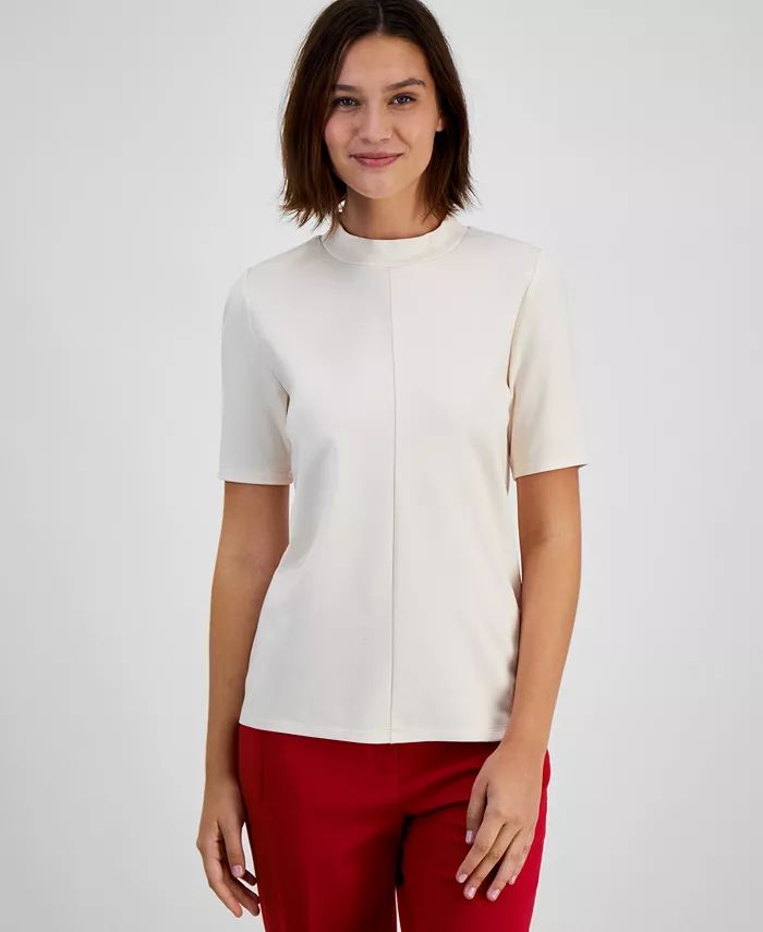 Bar III Women's Serenity Mock-Neck Short-Sleeve Top, Created for Macy's  & Reviews - Tops - Women... | Macys (US)