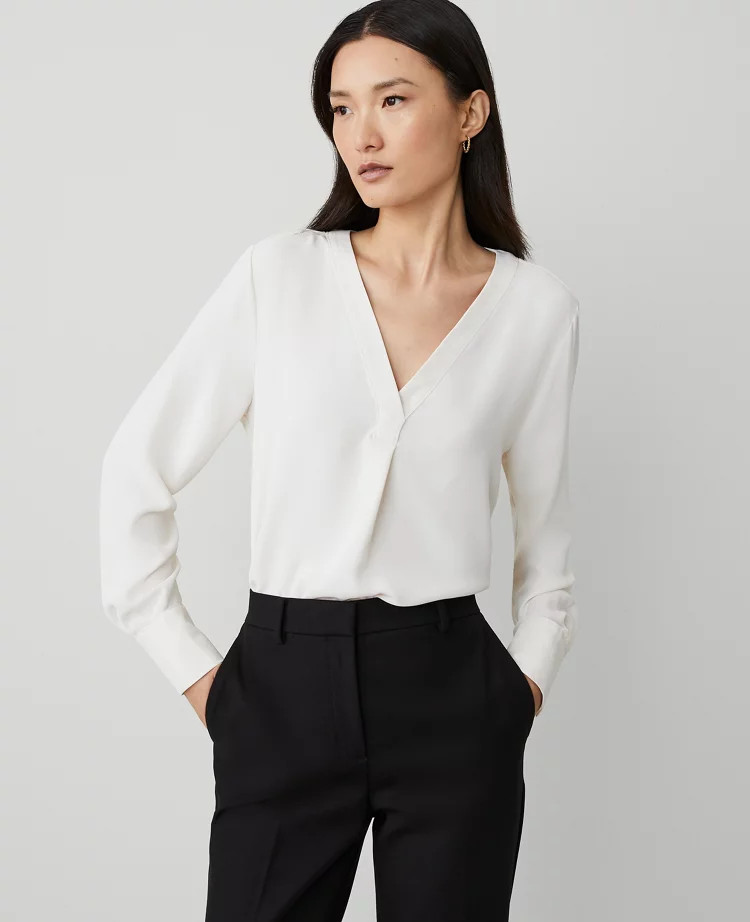 Mixed Media Pleat Front Top | Ann Taylor