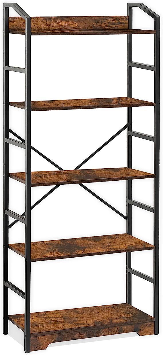 Vagusicc Industrial Display Standing Bookshelf, 5-Tier Tall Bookcase Wood Book Shelf, Modern Book... | Amazon (US)