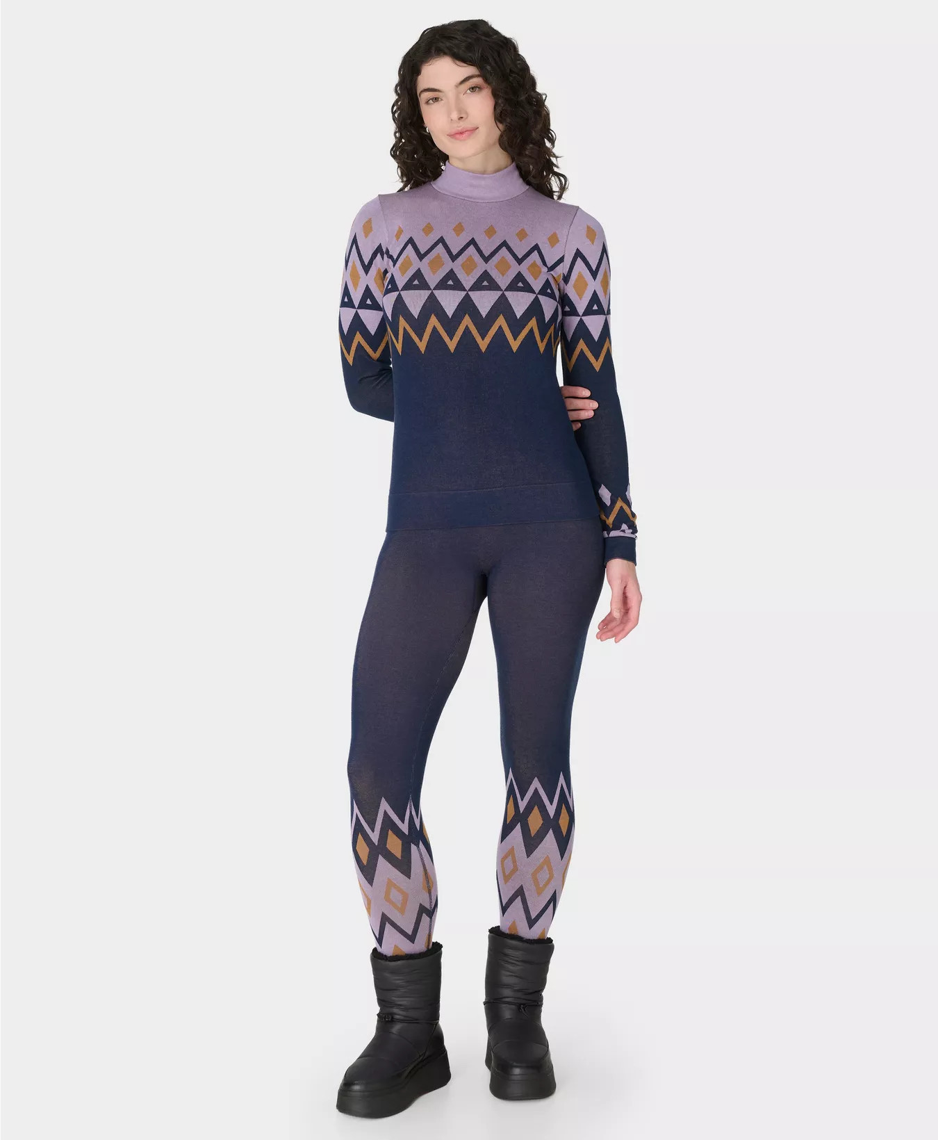 Modal High Neck Jacquard Base Layer Top - Purple Geo Top Jacquard | Women's Ski Clothes | Sweaty ... | Sweaty Betty UK