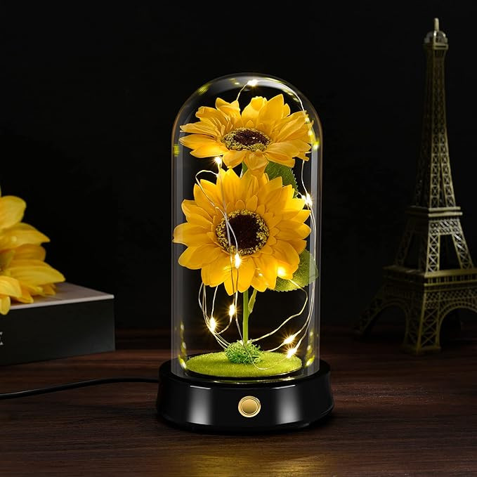 Sunflower Gifts for Women, Lighted Sunflowers in Glass Dome, LED Sunflower Lamp, Romantic Gifts f... | Amazon (US)