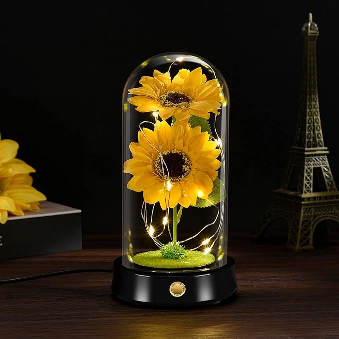 Sunflower Gifts for Women, Lighted Sunflowers in Glass Dome, LED Sunflower Lamp, Romantic Gifts f... | Amazon (US)