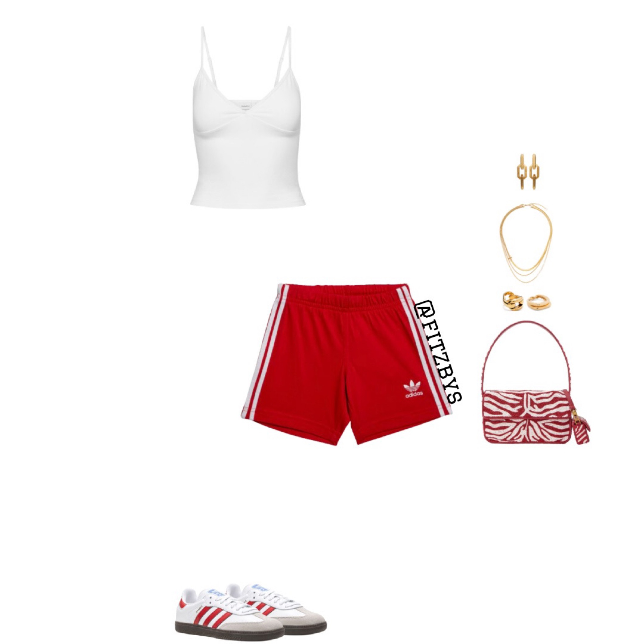 adidas outfits 

White camisole top, tank top, baby doll tank top, white tank top, shorts, adidas red shorts, track shorts, sport shorts, adidas sambas, gold jewelry, red shoulder bag, street style outfit, cute outfit, aesthetic, y2k street wear, cute casual outfits, everyday outfit, outfit ideas, street style outfit, summer outfit, summer outfits
#virtualstylist #outfitideas #outfitinspo #trendyoutfits #fashion #cuteoutfit #everydayoutfit #casualoutfit #trackshorts #streetwear  #everydayoutfit #sportsoutfit
#tanktop #summeroutfit
#redoutfit

#LTKstyletip #LTKcanada #LTKsummer